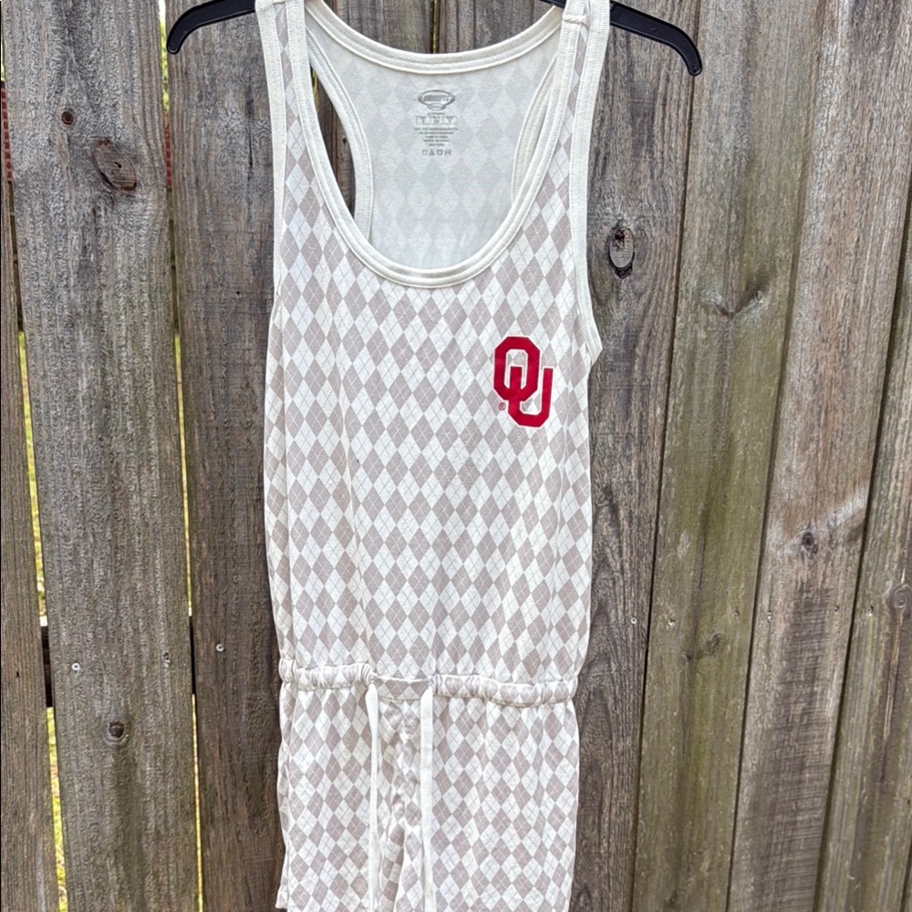 Cream and Red Argyle Tank Romper